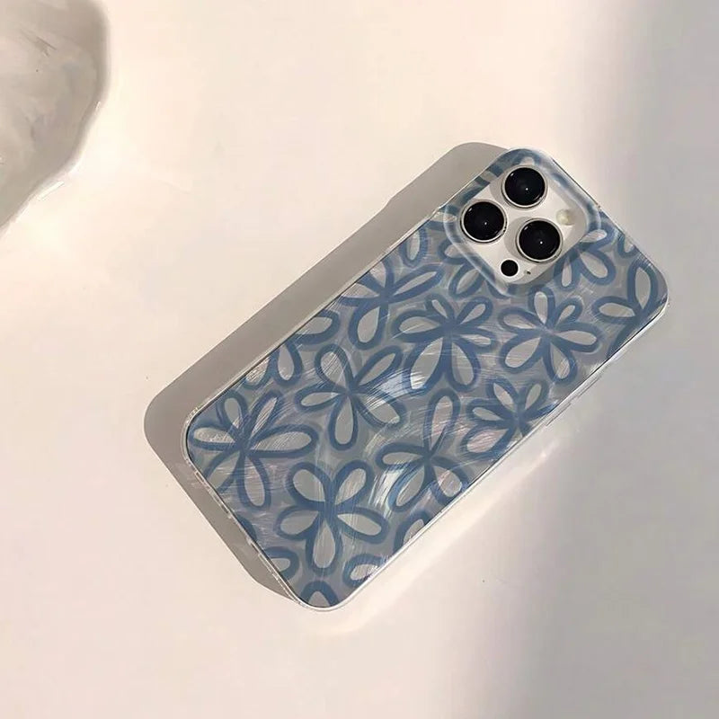 Abstract Flower Geometry Patch Summer Blue Phone Case For iPhone 17 Pro Max 15 11 12 13 14 16 Pro Max X XS14 Plus 16E 17E Cover