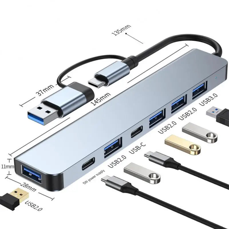 Hub USB Tipo C, 7 em 2 alta velocidade