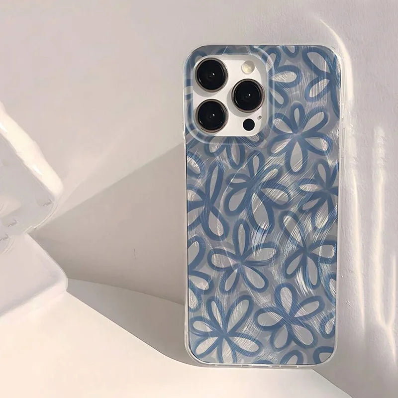 Abstract Flower Geometry Patch Summer Blue Phone Case For iPhone 17 Pro Max 15 11 12 13 14 16 Pro Max X XS14 Plus 16E 17E Cover