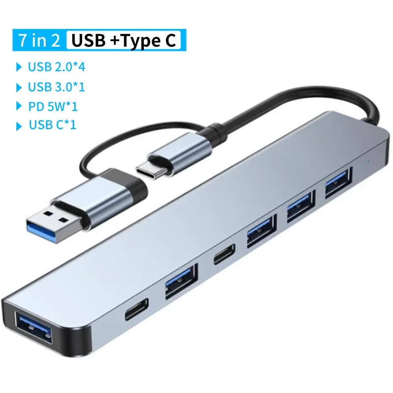 Hub USB Tipo C, 7 em 2 alta velocidade