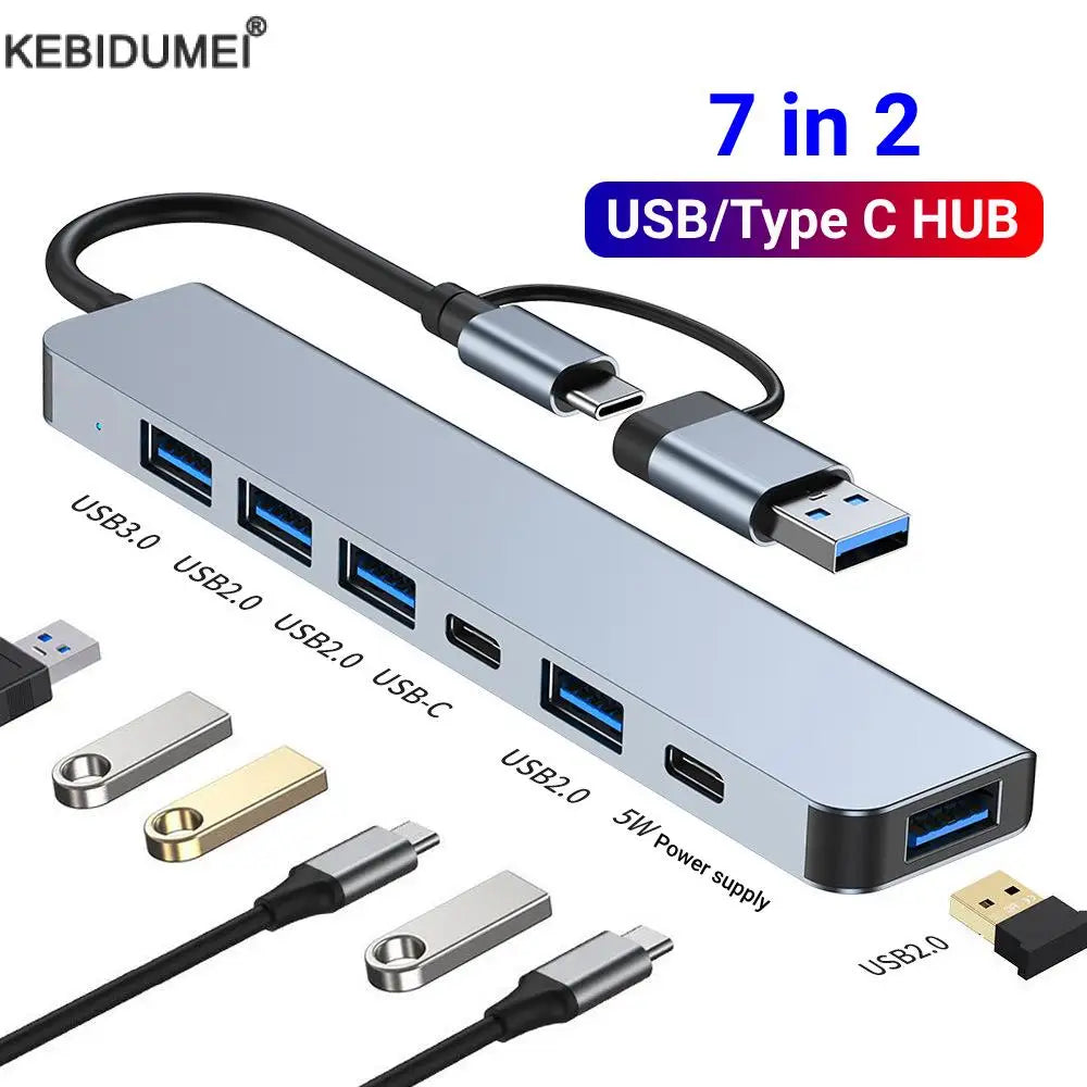 Hub USB Tipo C, 7 em 2 alta velocidade