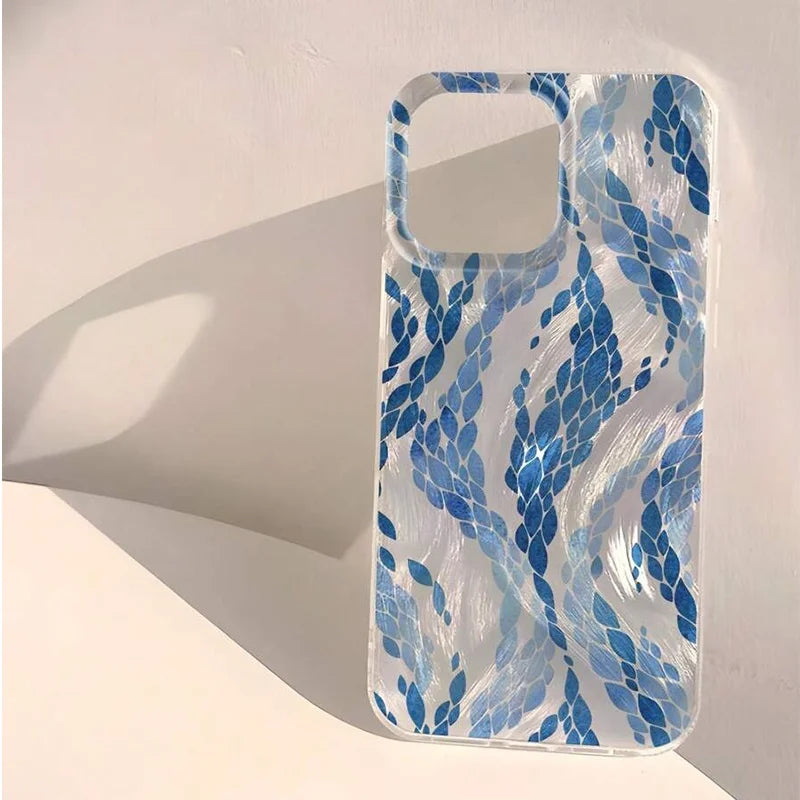 Abstract Flower Geometry Patch Summer Blue Phone Case For iPhone 17 Pro Max 15 11 12 13 14 16 Pro Max X XS14 Plus 16E 17E Cover
