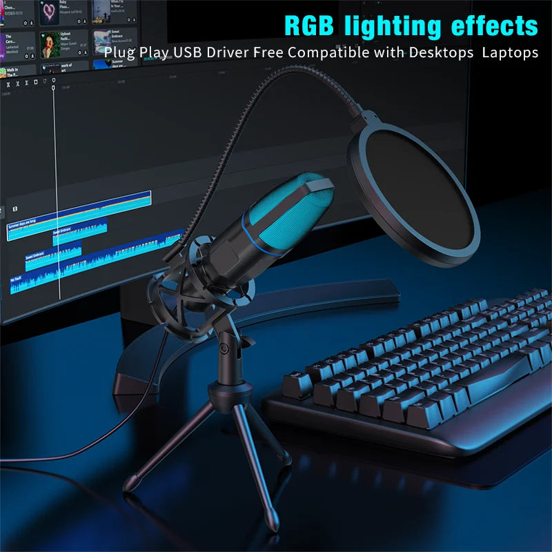 Microfone Condensador USB com RGB de Alta qualidade