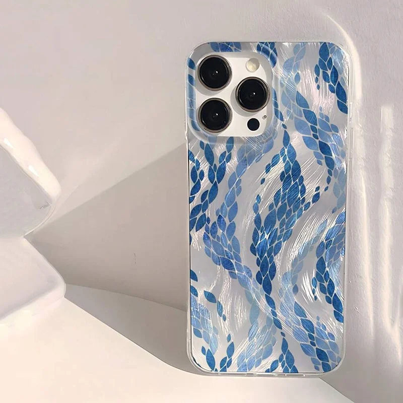 Abstract Flower Geometry Patch Summer Blue Phone Case For iPhone 17 Pro Max 15 11 12 13 14 16 Pro Max X XS14 Plus 16E 17E Cover