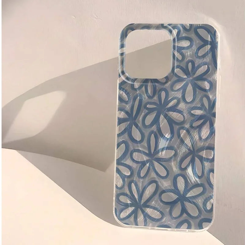 Abstract Flower Geometry Patch Summer Blue Phone Case For iPhone 17 Pro Max 15 11 12 13 14 16 Pro Max X XS14 Plus 16E 17E Cover